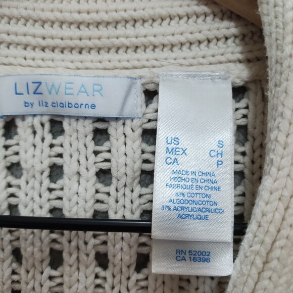 Liz Claiborne White Pointelle Crochet Cardigan-Sz S - Picture 5 of 7
